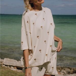 Daily Drills Cream Palm Tree Pajama Set